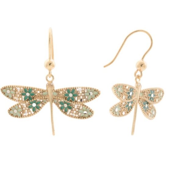 NWT MIA FIORE Dragonfly Earrings 18kt Gold Plated Sterling Silver Made in Italy - Picture 1 of 9